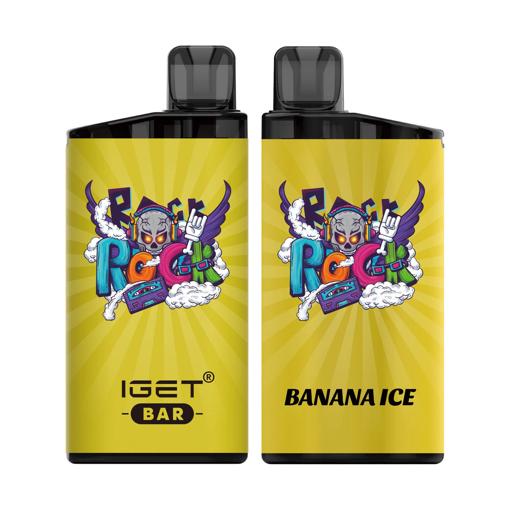 Single shot of IGET BAR disposable vape in Banana Ice flavor, Indonesia B2B wholesale ready stock.