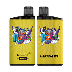 Single shot of IGET BAR disposable vape in Banana Ice flavor, Indonesia B2B wholesale ready stock.