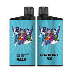 Single shot of IGET BAR disposable vape in Blueberry Ice flavor, Indonesia B2B wholesale ready stock.