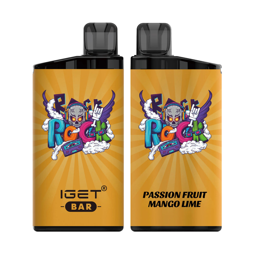 Single shot of IGET BAR disposable vape in Passion Fruit Mango Lime flavor, Indonesia B2B wholesale ready stock.