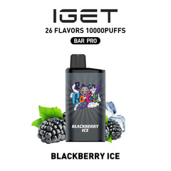 Single shot of IGET BAR PRO 10000 Puffs disposable vape in Blackberry Ice flavor, Indonesia B2B wholesale ready stock.