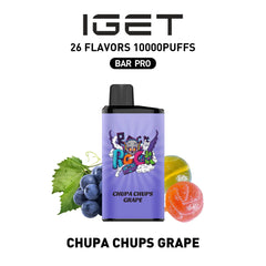 Single shot of IGET BAR PRO 10000 Puffs disposable vape in Chupa Chups Grape flavor, Indonesia B2B wholesale ready stock.