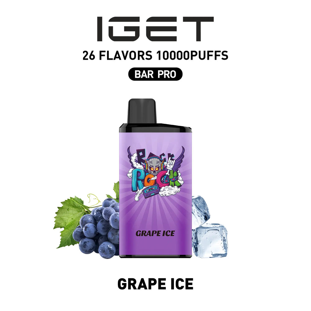 Single shot of IGET BAR PRO 10000 Puffs disposable vape in Grape Ice flavor, Indonesia B2B wholesale ready stock