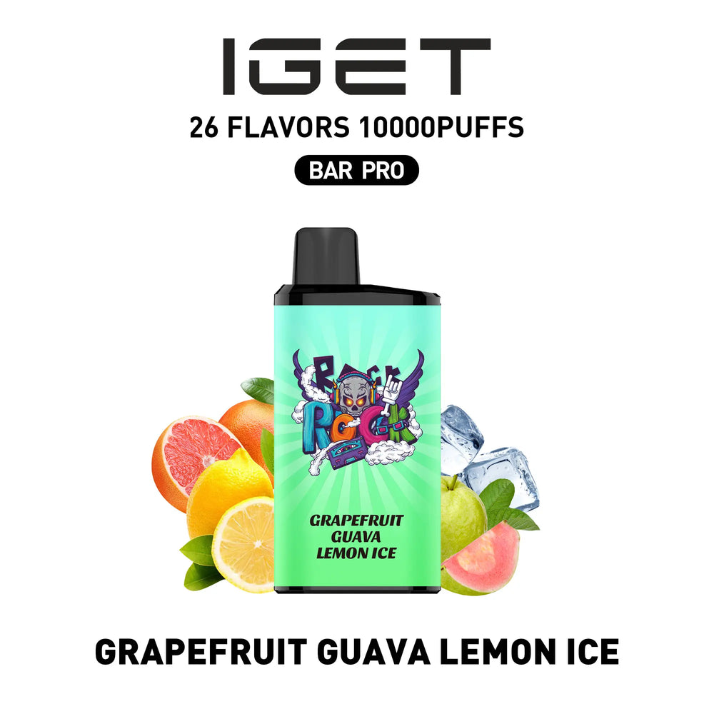 Single shot of IGET BAR PRO 10000 Puffs disposable vape in Grapefruit Guava Lemon Ice flavor, Indonesia B2B wholesale ready stock
