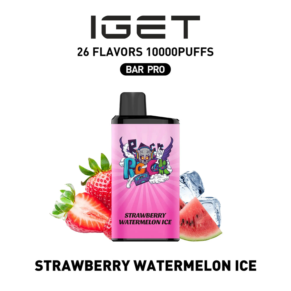 Single shot of IGET BAR PRO 10000 Puffs disposable vape in Strawberry Watermelon Ice flavor, Indonesia B2B wholesale ready stock