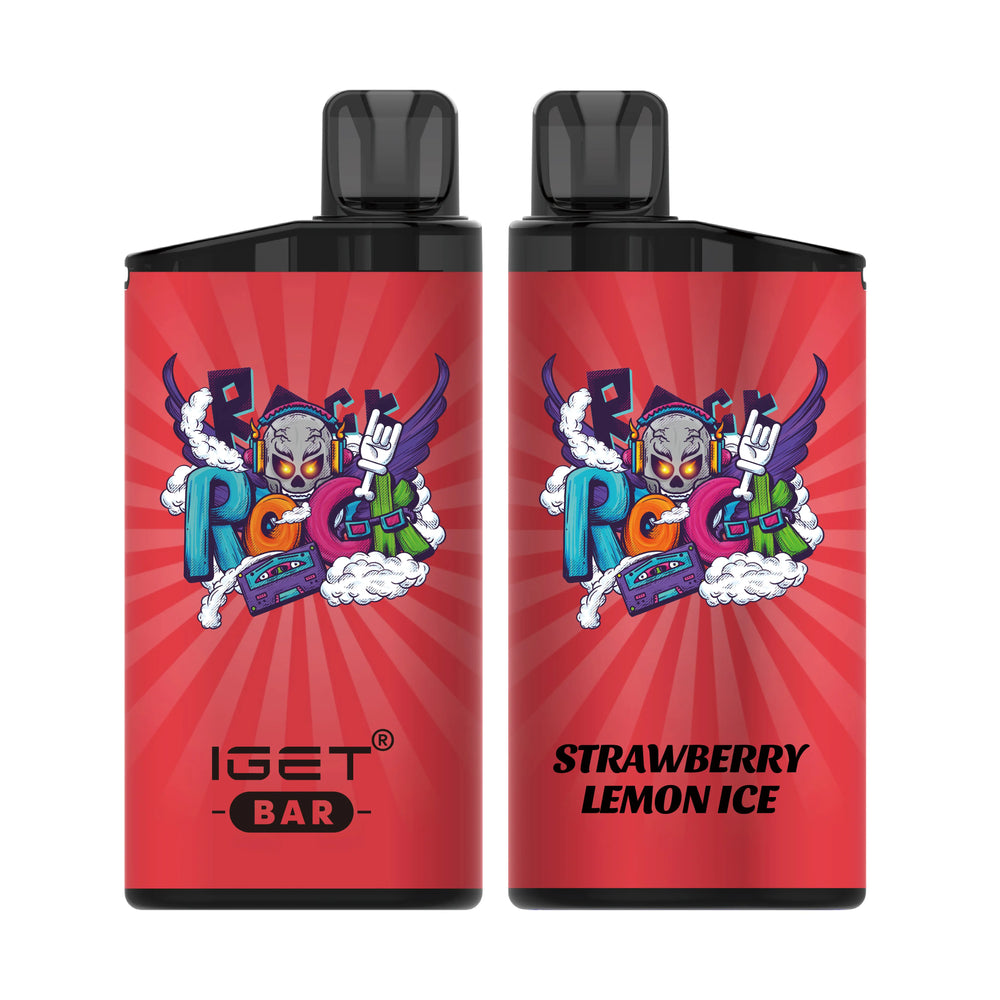 Single shot of IGET BAR disposable vape in Strawberry Lemon Ice flavor, Indonesia B2B wholesale ready stock.