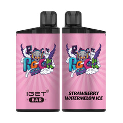 Single shot of IGET BAR disposable vape in Strawberry Watermelon Ice flavor, Indonesia B2B wholesale ready stock.