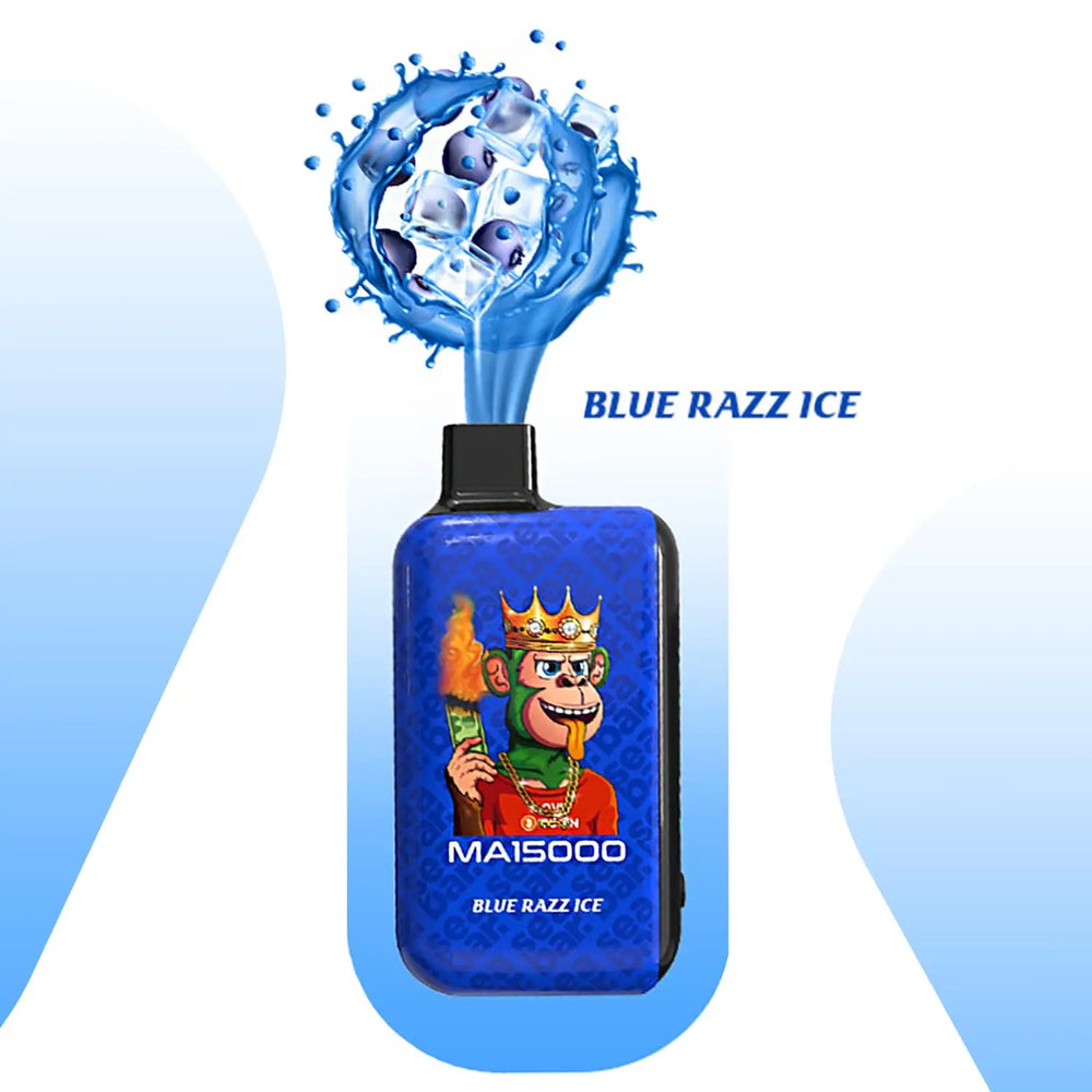 SEA BAR MA15000 Blue Razz Ice disposable vape โ cool blue raspberry flavor with icy freshness. Dual mesh coil and LED screen design for smooth vapor and lasting taste.