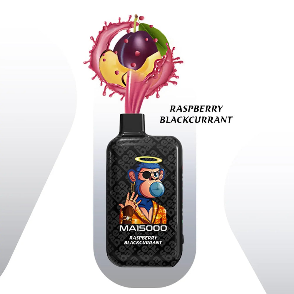SEA BAR MA15000 Raspberry Blackcurrant disposable vape โ rich berry blend with tangy blackcurrant and cool undertones.