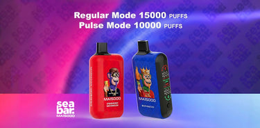 SEA BAR MA15000 Disposable E-Cigarette - 15,000 puffs in regular mode and 10,000 puffs in pulse mode, comes with an LED screen and mesh coil design.