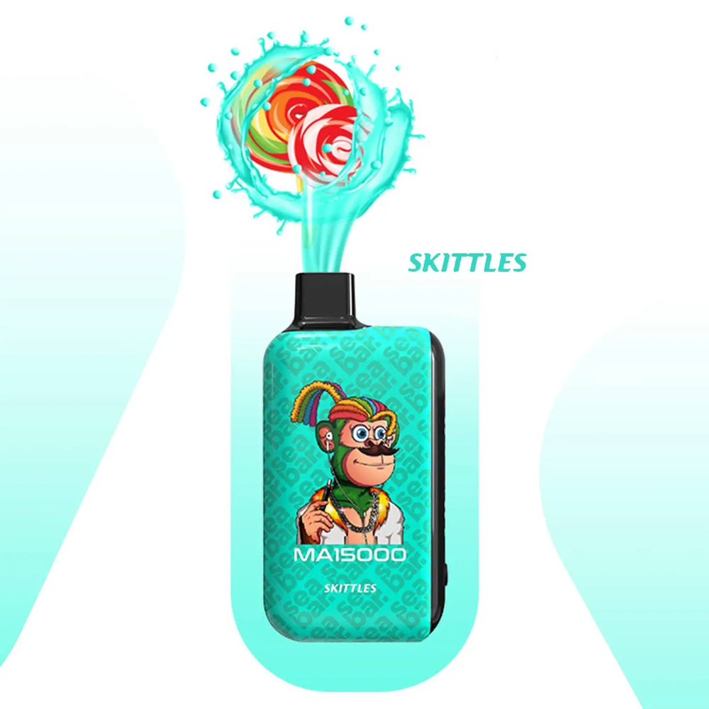 SEA BAR MA15000 Skittles disposable vape โ sweet candy flavor inspired by colorful Skittles. Dual mesh coil and LED display for smooth vapor and rich taste.