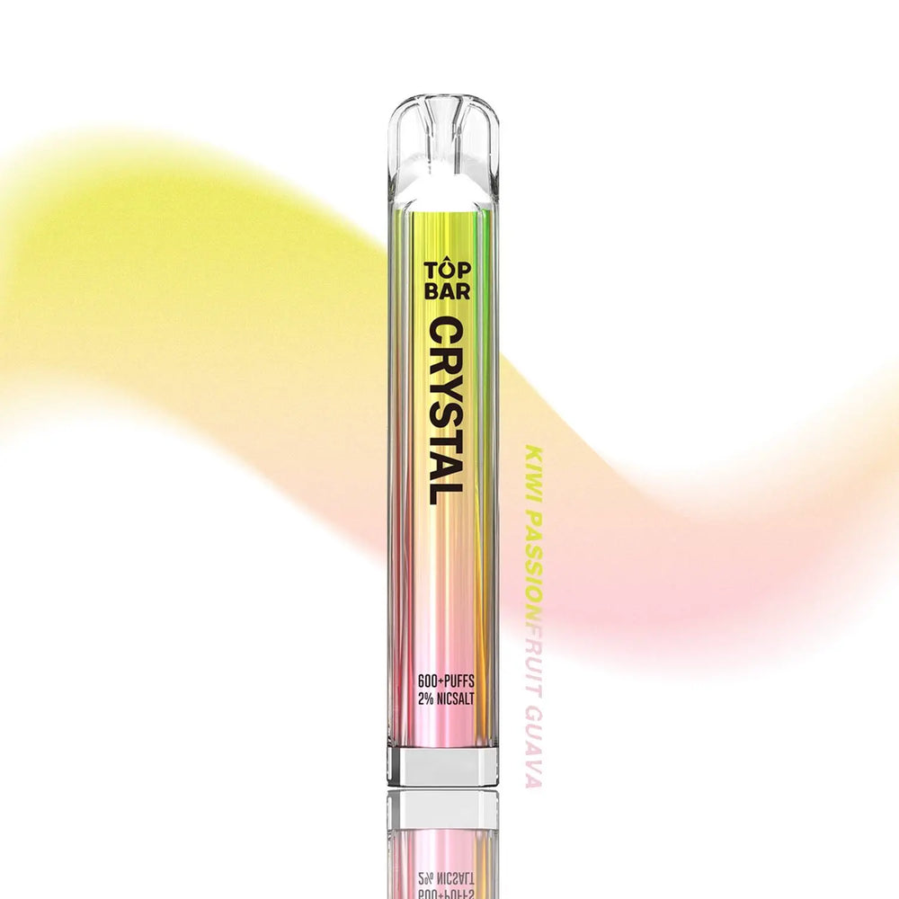 TOPBAR Crystal Bar Kiwi Passion Fruit Guava – tropical blend 600 puffs disposable vape with 2% nic salt and mesh coil.
