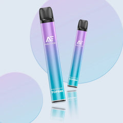 TOPBAR DA01 AELF POD disposable vape in purple-blue gradient color โ sleek aluminum body, mesh coil, and Type-C rechargeable battery.