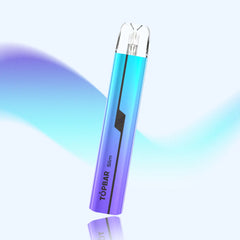 TOPBAR DA03 Slim Pod โ Gradient Blue edition with aluminum alloy body. 750 mAh rechargeable battery, 2 ml pod, mesh coil, and smooth airflow system.
