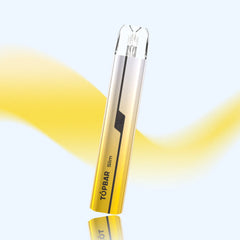TOPBAR DA03 Slim Pod โ Gold gradient body with transparent pod top. Lightweight 750 mAh vape with 2 ml pod and aluminum alloy finish.