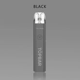 TOPBAR DA04 Tik Pod โ Black color version. Sleek matte finish pod vape (24.2ร14.4ร117.5 mm / 0.95ร0.57ร4.63 in) with 1300 mAh battery, 2 ml pod, and mesh coil design.