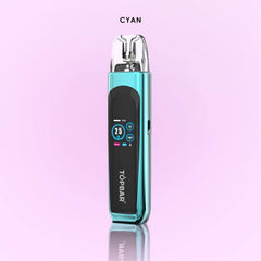 TOPBAR DA06 OX PRO Pod Kit โ Cyan color version. Modern zinc alloy body with OLED display, Type-C charging, and 2 ml refillable pod.