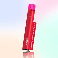 TOPBAR MINI 600 Disposable Vape โ Strawberry Watermelon Bubblegum flavour, vibrant red tone.