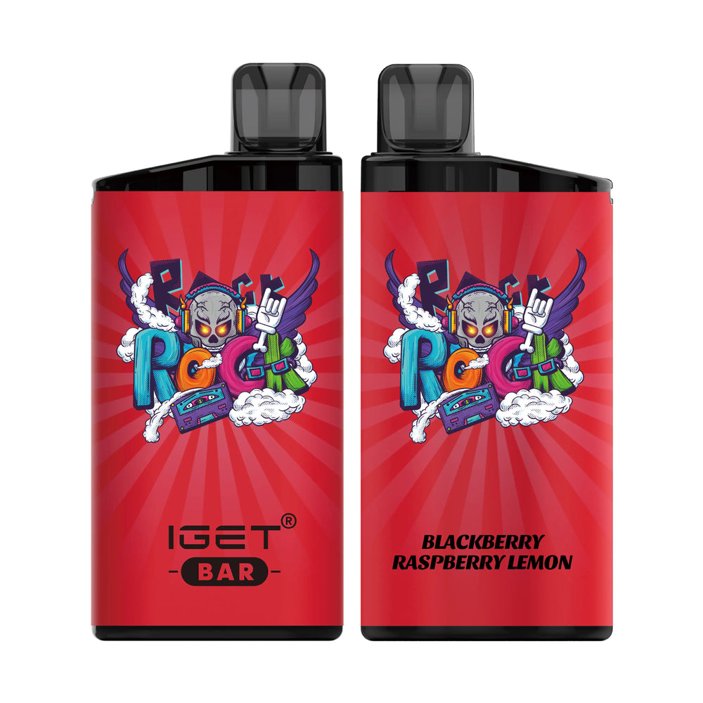 Single shot of IGET BAR disposable vape in Blackberry Raspberry Lemon flavor, Indonesia B2B wholesale ready stock.