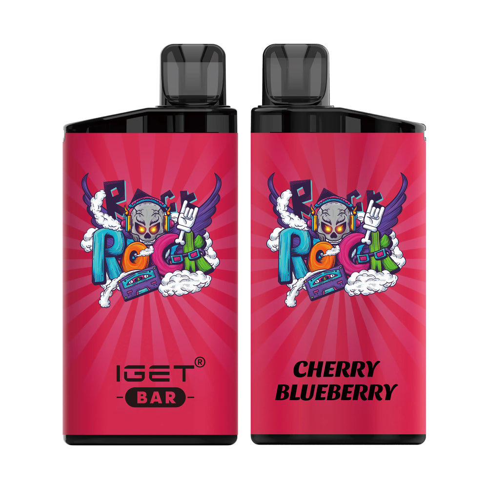 Single shot of IGET BAR disposable vape in Cherry Blueberry flavor, Indonesia B2B wholesale ready stock.