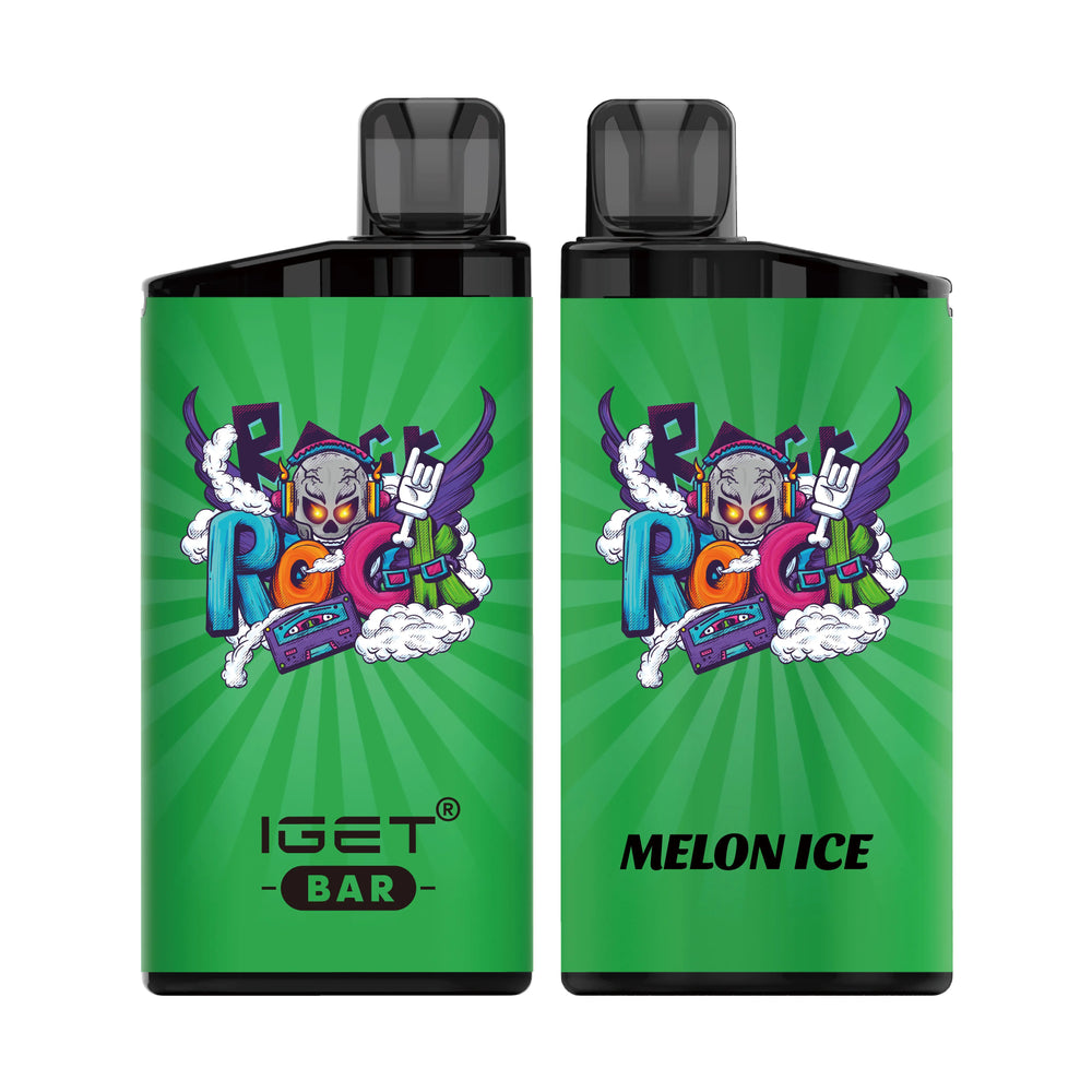 Single shot of IGET BAR disposable vape in Melon Ice flavor, Indonesia B2B wholesale ready stock.