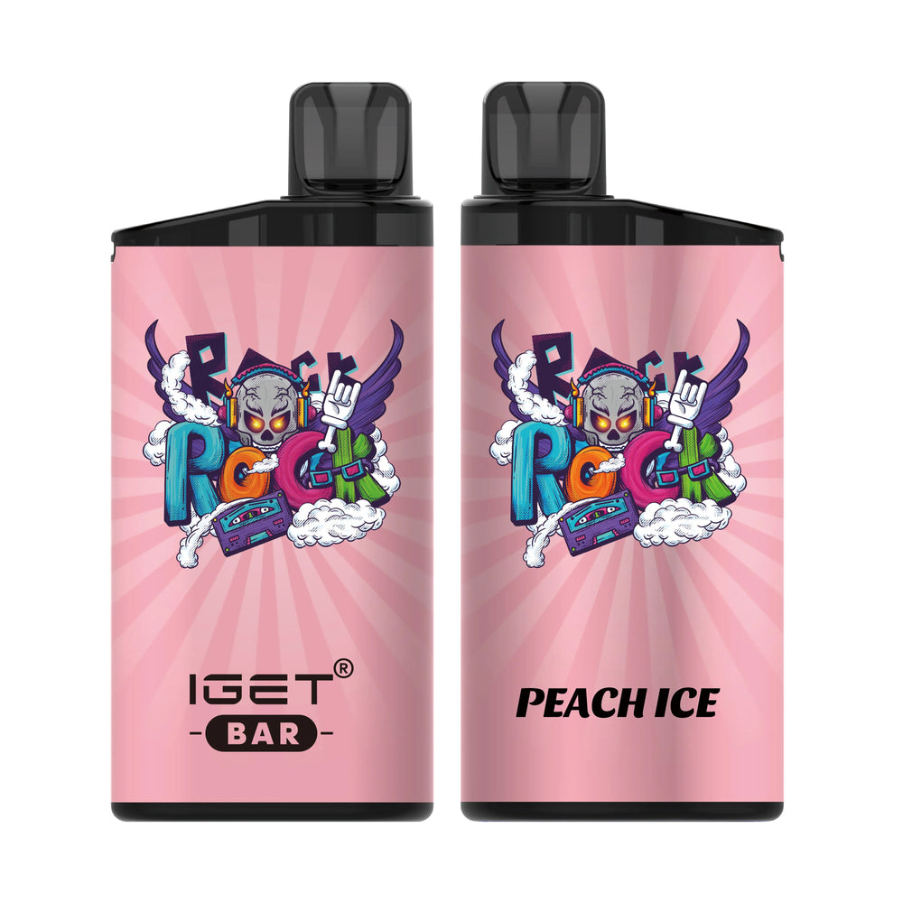 Single shot of IGET BAR disposable vape in Peach Ice flavor, Indonesia B2B wholesale ready stock.