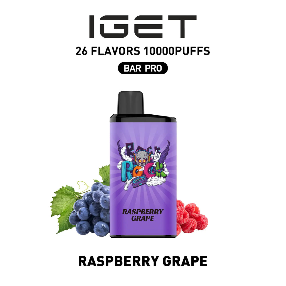 Single shot of IGET BAR PRO 10000 Puffs disposable vape in Blackberry Ice flavor, Indonesia B2B wholesale ready stock.
