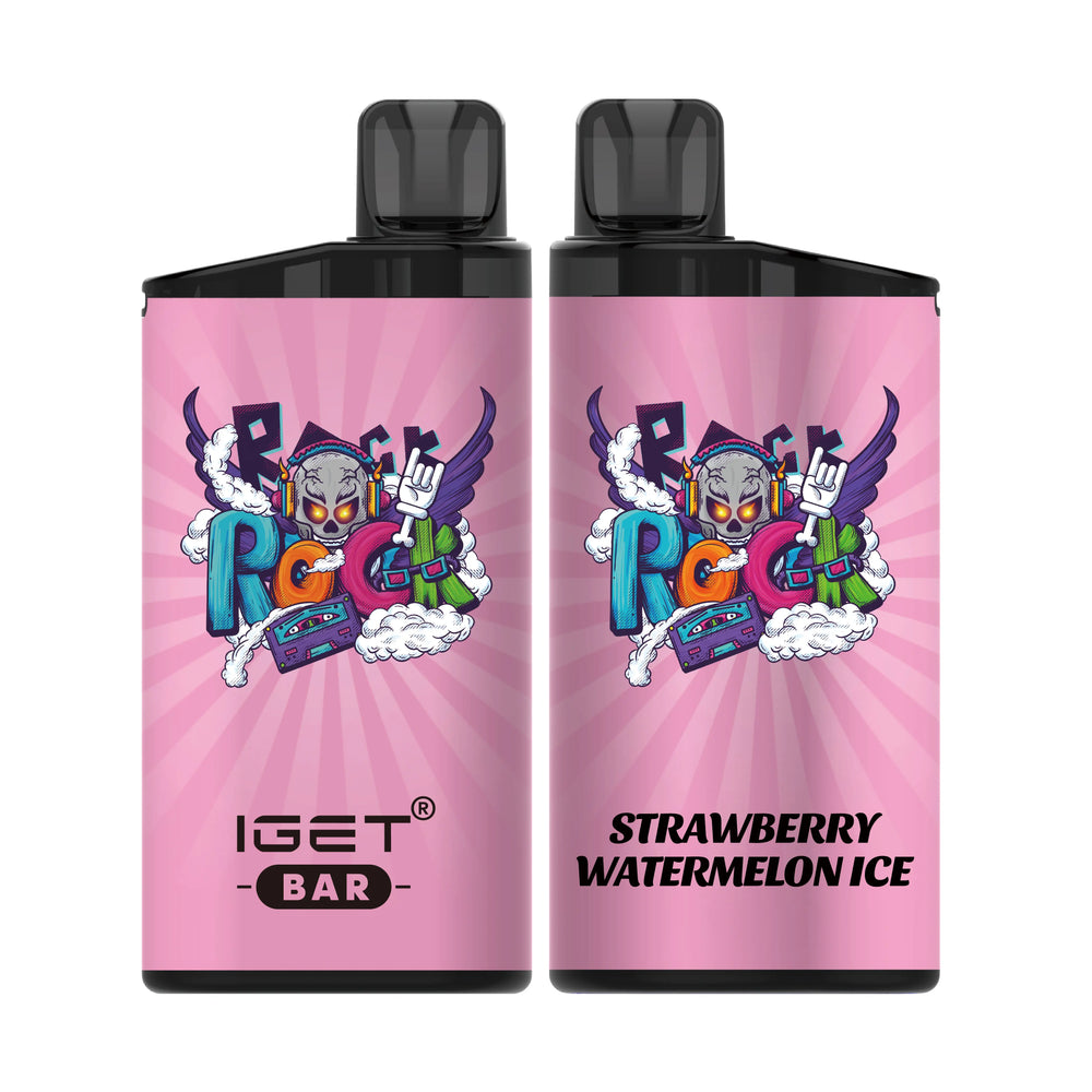 Single shot of IGET BAR disposable vape in Strawberry Watermelon Ice flavor, Indonesia B2B wholesale ready stock.