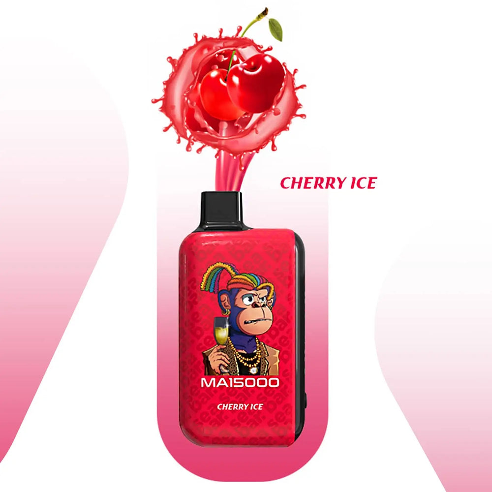 SEA BAR MA15000 Cherry Ice disposable vape – bold cherry taste with refreshing ice sensation. LED display and 15000 puff dual mode performance.