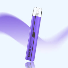 TOPBAR DA03 Slim Pod – Gradient Purple edition. Compact refillable vape (21.8×14.3×121.8 mm / 0.86×0.56×4.79 in) with 750 mAh battery, 2 ml capacity, and Type-C charging.