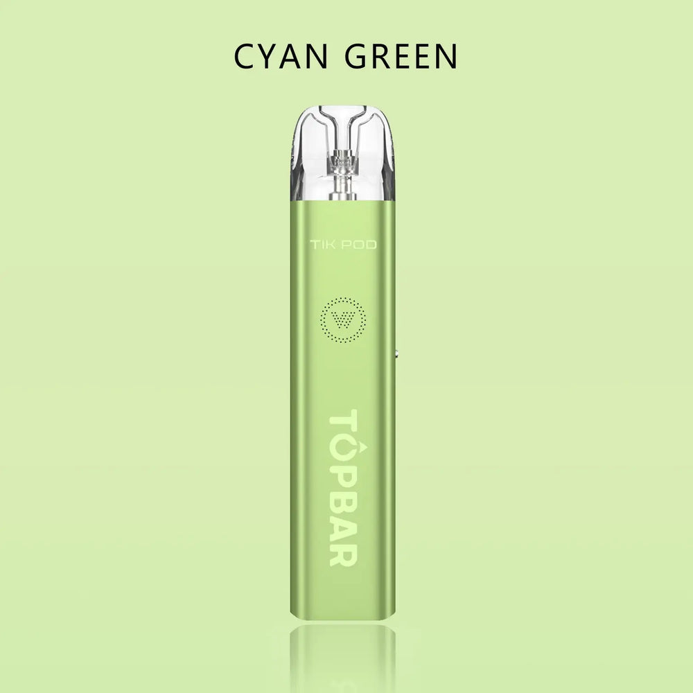 TOPBAR DA04 Tik Pod – Cyan Green edition with smooth gradient finish. Portable 1300 mAh mesh coil pod vape with 2 ml refillable capacity.