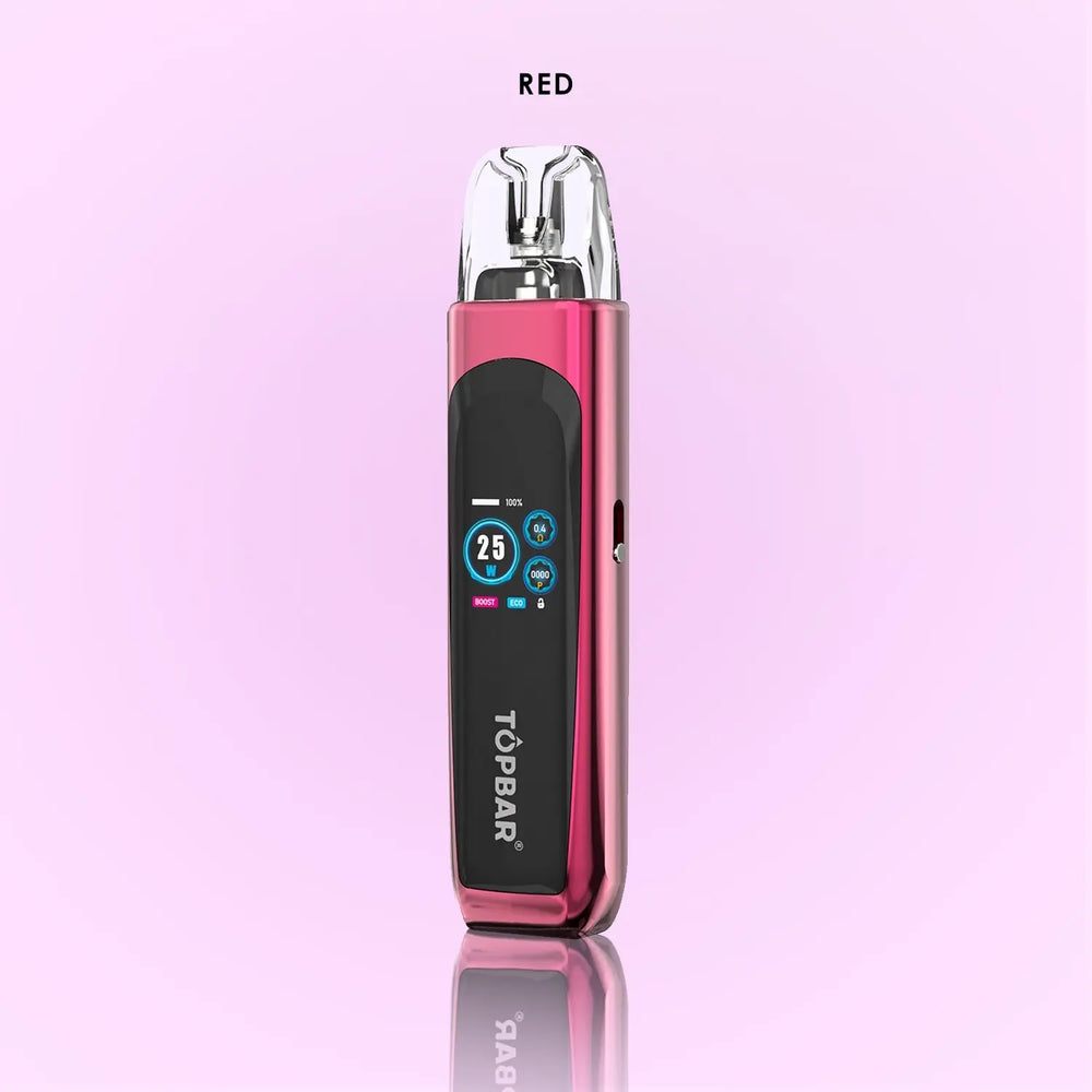 TOPBAR DA06 OX PRO Pod Kit – Red finish. Bold design featuring mesh coil, 25W output, and leak-proof 2 ml pod system for consistent vapor delivery.