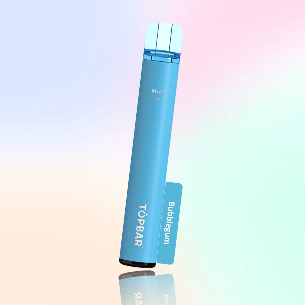 TOPBAR MINI 600 Disposable Vape – Bubblegum flavour, sky blue body, playful sweetness.