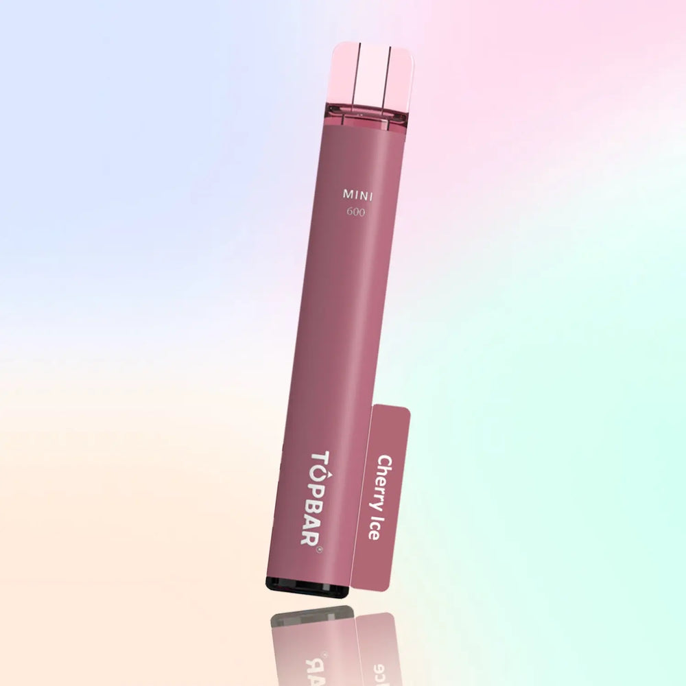 TOPBAR MINI 600 Disposable Vape – Cherry Ice flavour, rose red color, icy fruit aroma.