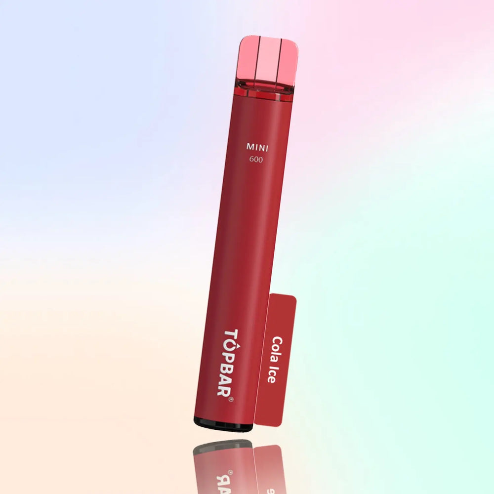 TOPBAR MINI 600 Disposable Vape – Cola Ice flavour, deep red tone, fizzy cool cola.