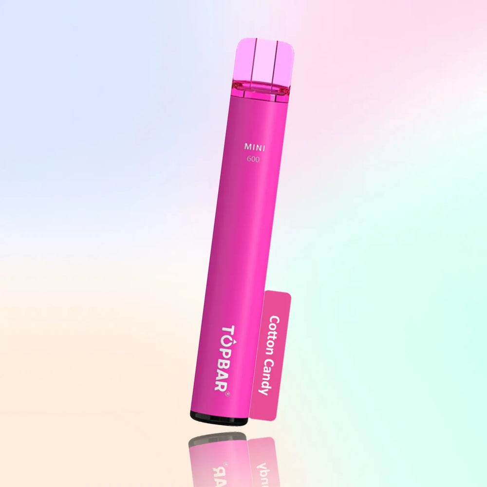TOPBAR MINI 600 Disposable Vape – Cotton Candy flavour, magenta tone, sweet carnival sugar.