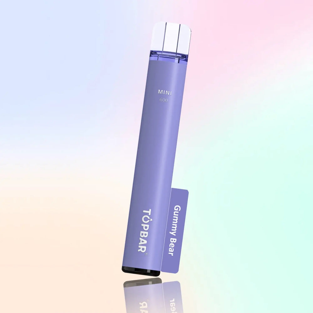 TOPBAR MINI 600 Disposable Vape – Gummy Bear flavour, pastel purple color, 600 puffs.