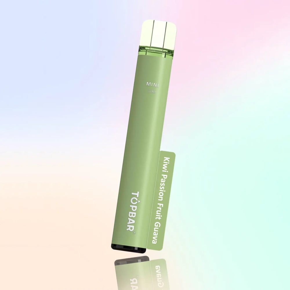 TOPBAR MINI 600 Disposable Vape – Kiwi Passion Fruit Guava flavour, tropical green design.