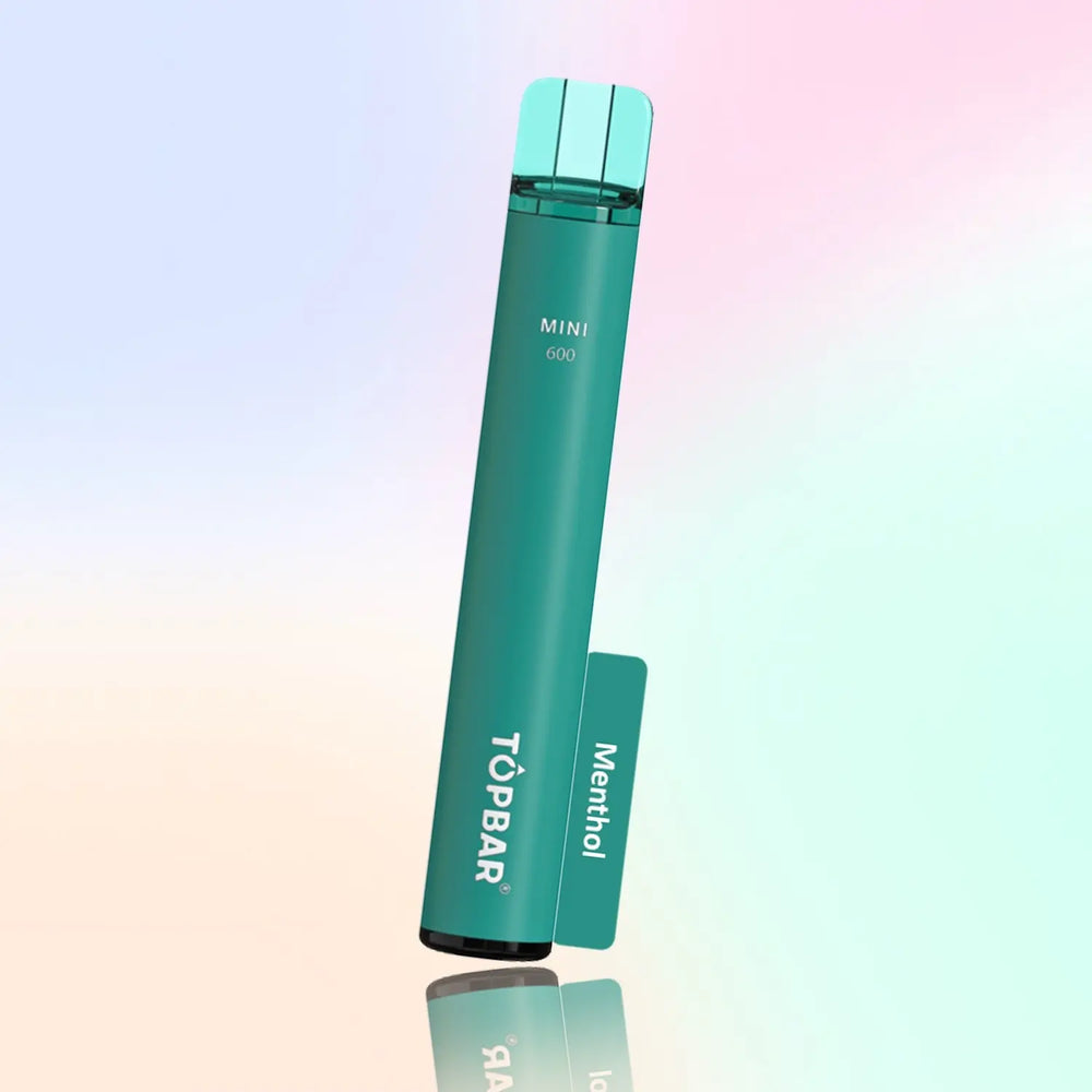 TOPBAR MINI 600 Disposable Vape – Menthol flavour, teal tone, pure cool freshness.