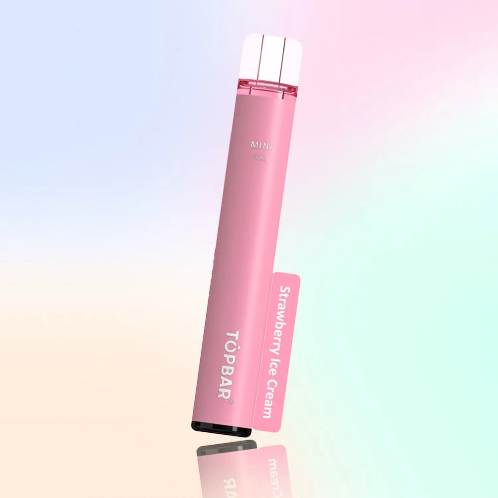 TOPBAR MINI 600 Disposable Vape – Strawberry Ice Cream flavour, pink tone, creamy sweet scent.