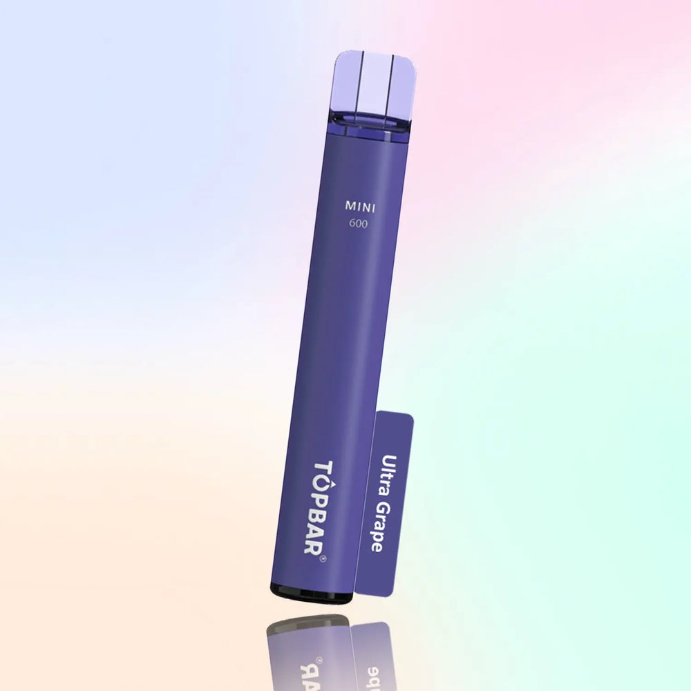 TOPBAR MINI 600 Disposable Vape – Ultra Grape flavour, dark violet body, juicy grape taste.
