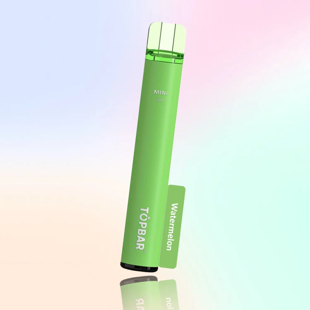 TOPBAR MINI 600 Disposable Vape – Watermelon flavour, bright green tone, refreshing summer sweetness.